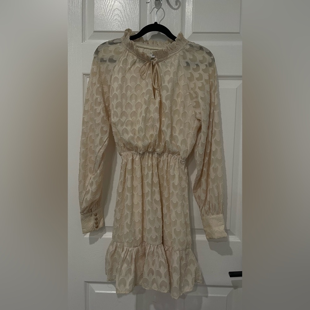 Cream Long Sleeve Dress with Pattern